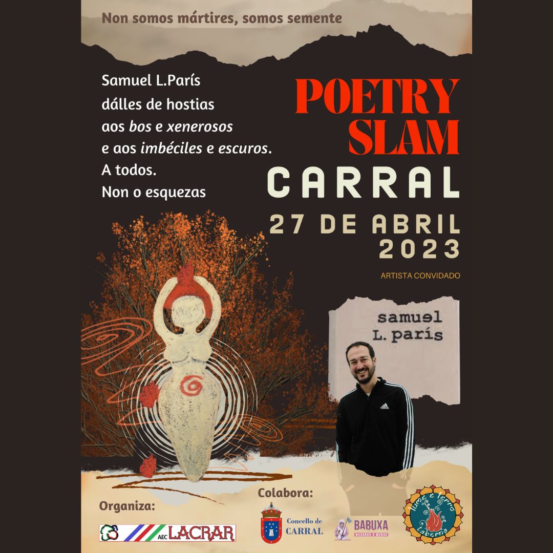Chega a terceira edición do #poetryslamcarral 👏🏼👏🏼
Desta vez contamos con @samolparis para encender o ambiente, e coa gañadora da anterior edición <a href="/albaaaarg_/">Alba Romero</a> como poeta de calibraxe
Xa non quedan prazas para participar, pero vente como público a pasalo xenial con nós