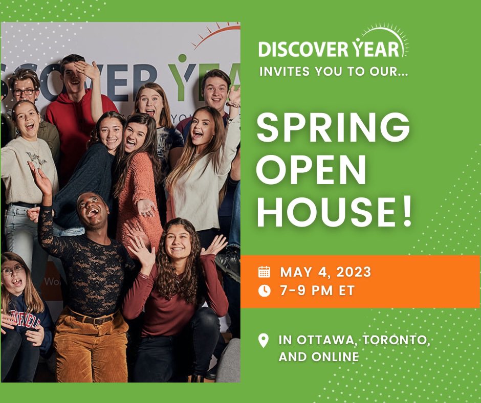 Our Spring Open House is less than 2 weeks away!🌟

Do you know a young person who is considering taking a #GapYear to gain more direction, skills and experience for their future? We’d love to meet them!

📍Join us in Ottawa, Toronto or online!

Register: bit.ly/3GPTdEf