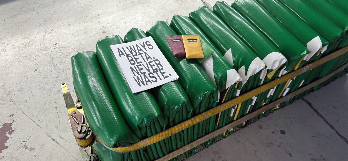 axismag's tweet photo. FREITAGの哲学や歴史、未来への洞察をまとめた「ALWAYS BETA.NEVER WASTE.」循環型の社会、経済へ。#MilanDesignWeek #DROPCITY https://t.co/MqxgndVEsS