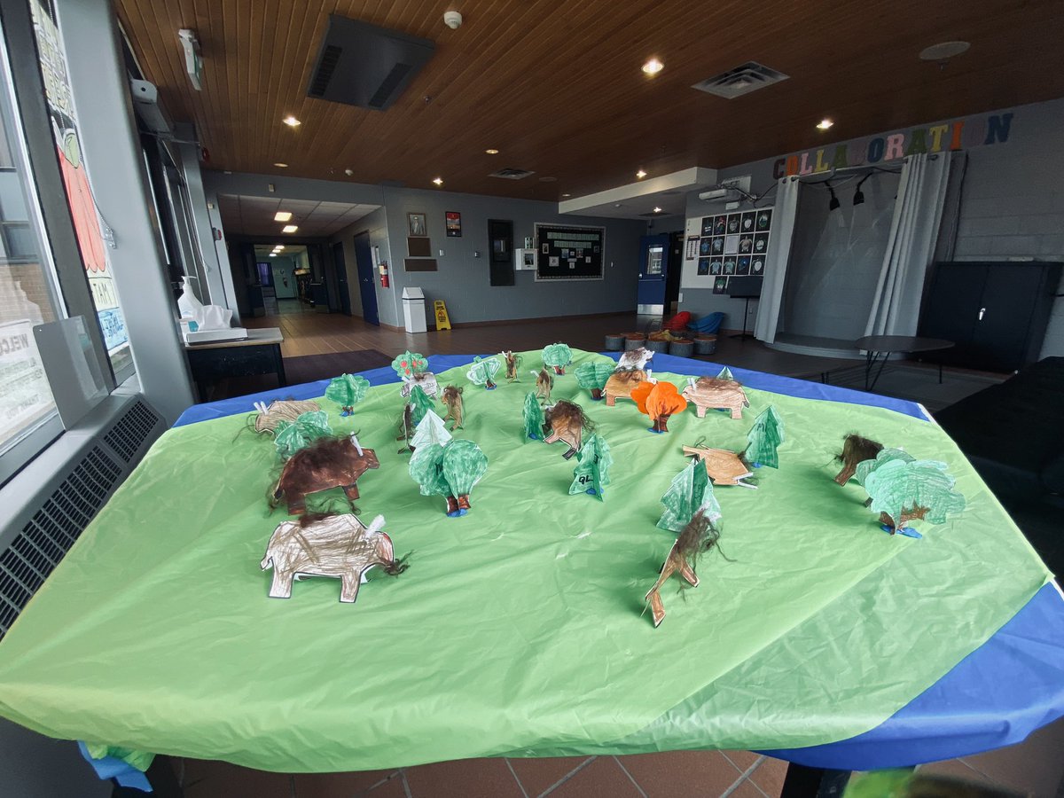 lorwayk's tweet photo. Our interactive timeline got some new friends! The students each made a Buffalo to add to our Turtle Island table and did such a great job! Can you find the bearded male buffalos? 
@FelixMarchandEC @SRCE_NS #FNIM #inquirybasedlearning #grade2 #grade3 https://t.co/dJoSlwcGUy