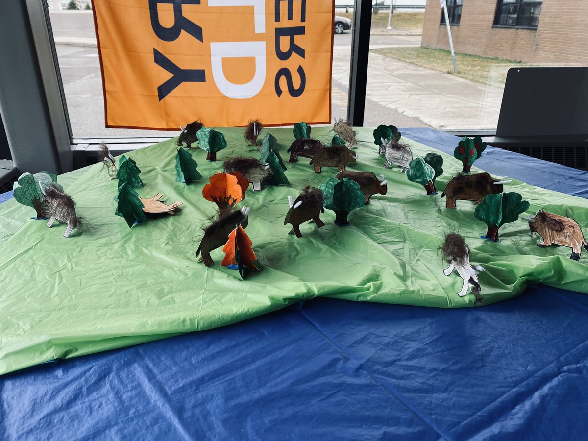 lorwayk's tweet photo. Our interactive timeline got some new friends! The students each made a Buffalo to add to our Turtle Island table and did such a great job! Can you find the bearded male buffalos? 
@FelixMarchandEC @SRCE_NS #FNIM #inquirybasedlearning #grade2 #grade3 https://t.co/dJoSlwcGUy