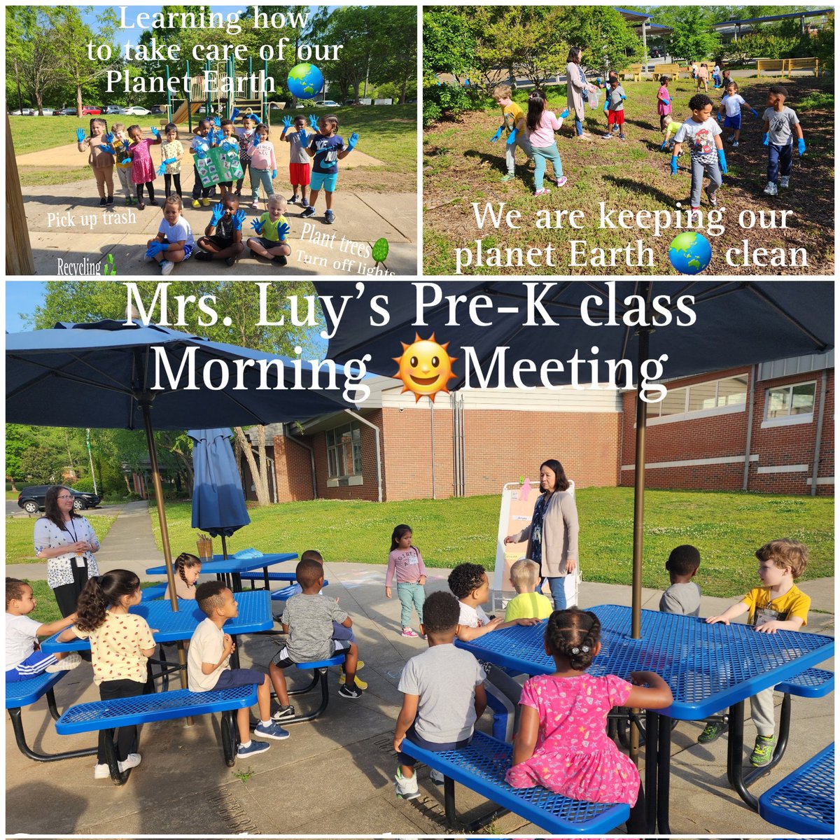 In celebration of planet Earth Week.  Pre-K enjoyed their morning meeting outside and learning how to make planet Earth happy at <a href="/MECME_School/">MillbrookElem</a>