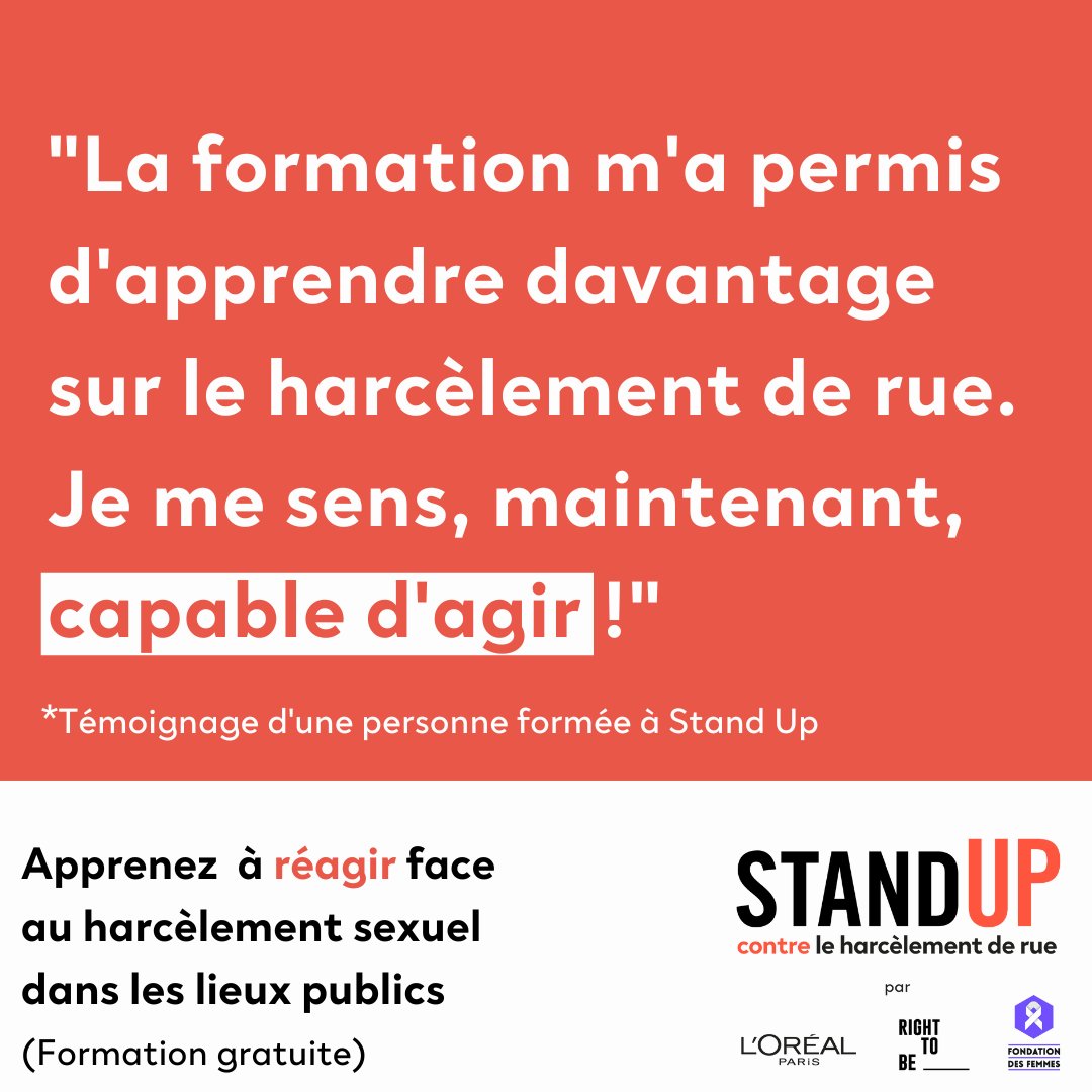 Fondationfemmes's tweet photo. «La formation m'a permis d'apprendre davantage sur le harcèlement de rue. Je me sens, maintenant, capable d'agir ! »

Vous aussi, vous pouvez apprendre à réagir face au harcèlement sexuel dans les lieux publics. 

👉 Inscrivez-vous dès maintenant : https://t.co/fOwilZ3fDa https://t.co/R09YT74SQw