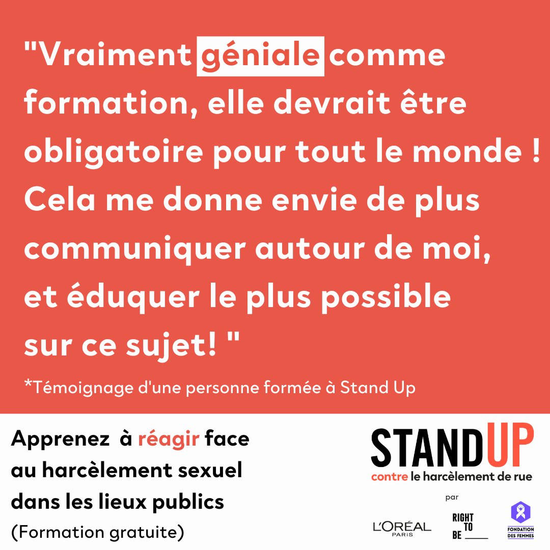 Fondationfemmes's tweet photo. «La formation m'a permis d'apprendre davantage sur le harcèlement de rue. Je me sens, maintenant, capable d'agir ! »

Vous aussi, vous pouvez apprendre à réagir face au harcèlement sexuel dans les lieux publics. 

👉 Inscrivez-vous dès maintenant : https://t.co/fOwilZ3fDa https://t.co/R09YT74SQw