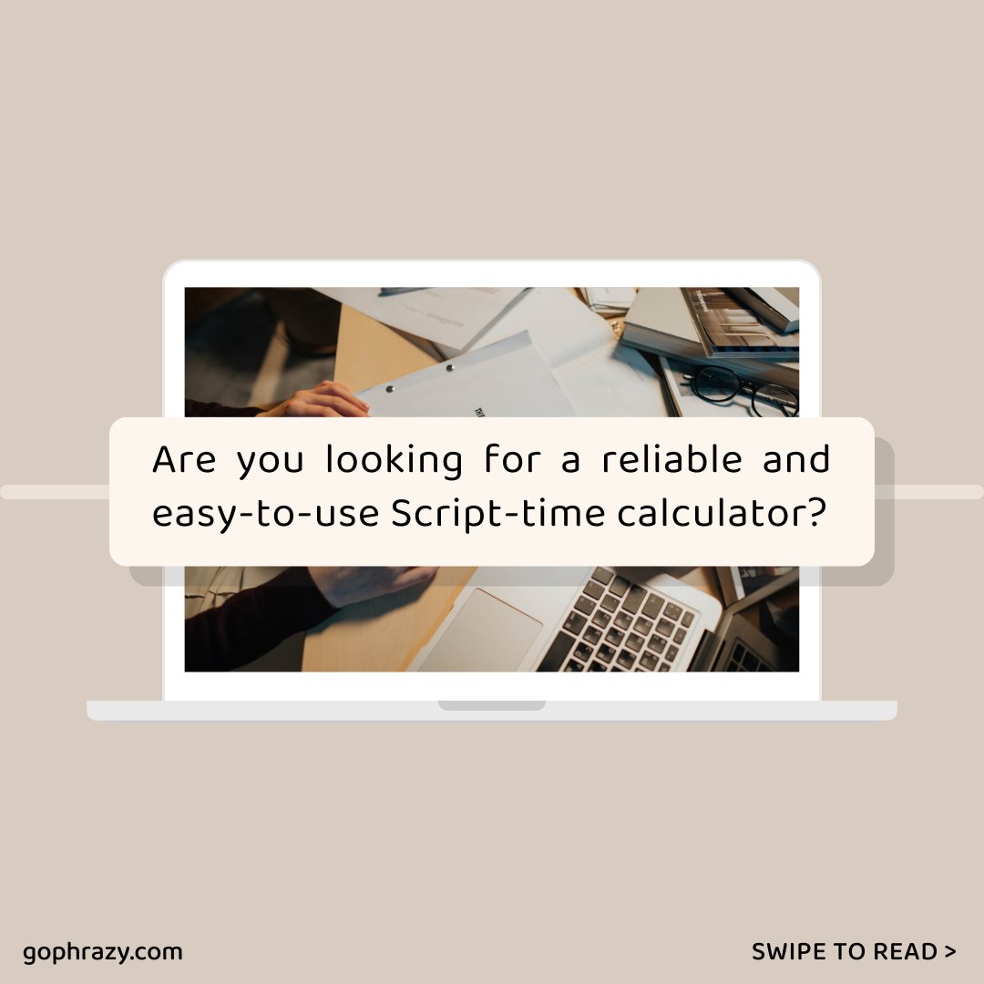 GoPhrazy's tweet photo. 📣 Attention writers, filmmakers, and video producers!
Wondering how long your script will take to perform? Check out Gophrazy's script time calculator: https://t.co/Gknclu37x8
#scripttimecalculator #filmmakers #videoproducers https://t.co/rvRcj6m7DW