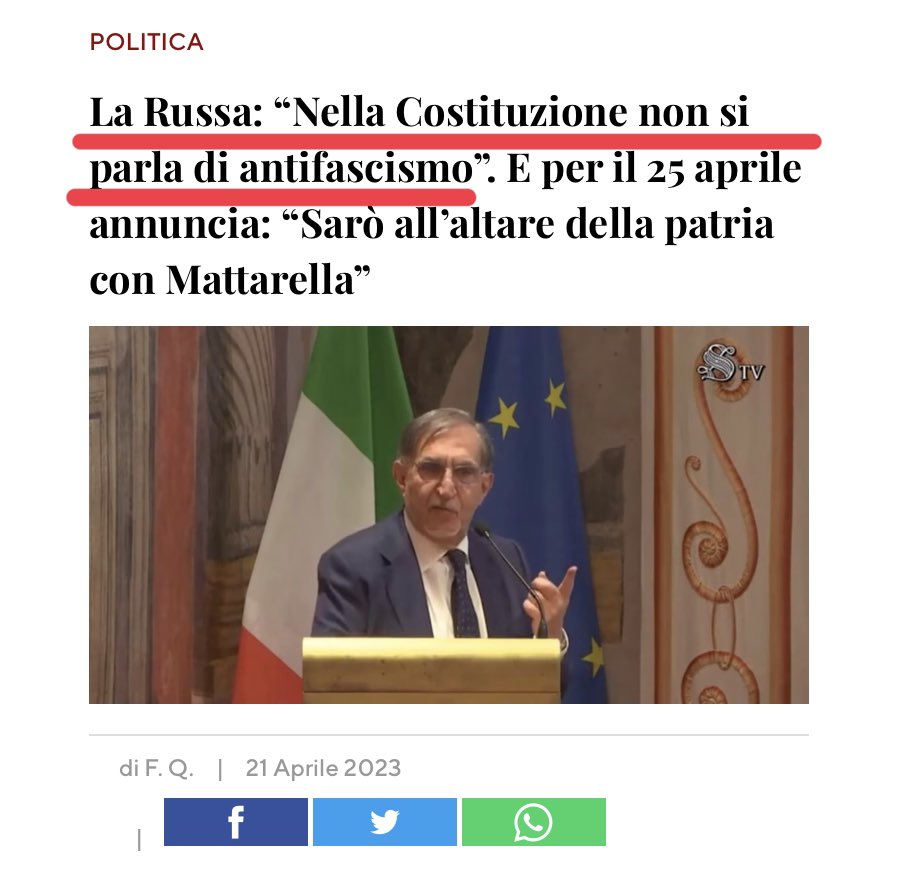 ANPIRomaPosti's tweet photo. 🟥IL DELIRIO DEL GIORNO 👇
Manca poco al momento in cui diranno che in realtà la #Costituzione fu scritta da #Pavolini, #Starace, #Farinacci ed immondizia similare…@SerenoSteno @FioriFlavio @albertoinfelise @ValerioMinnella @Misurelli77 @Azzurraurra @bravimabasta @AlekosPrete https://t.co/cWlS7A1wZg