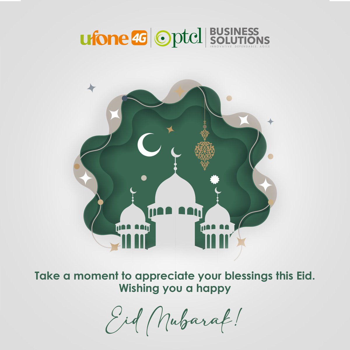 PTCLbusiness's tweet photo. PTCL Business Solutions wishes you and your family a very happy Eid Mubarak! 
#PTCL #BuinessSolutions #EidMubarak https://t.co/JcufRylRqX