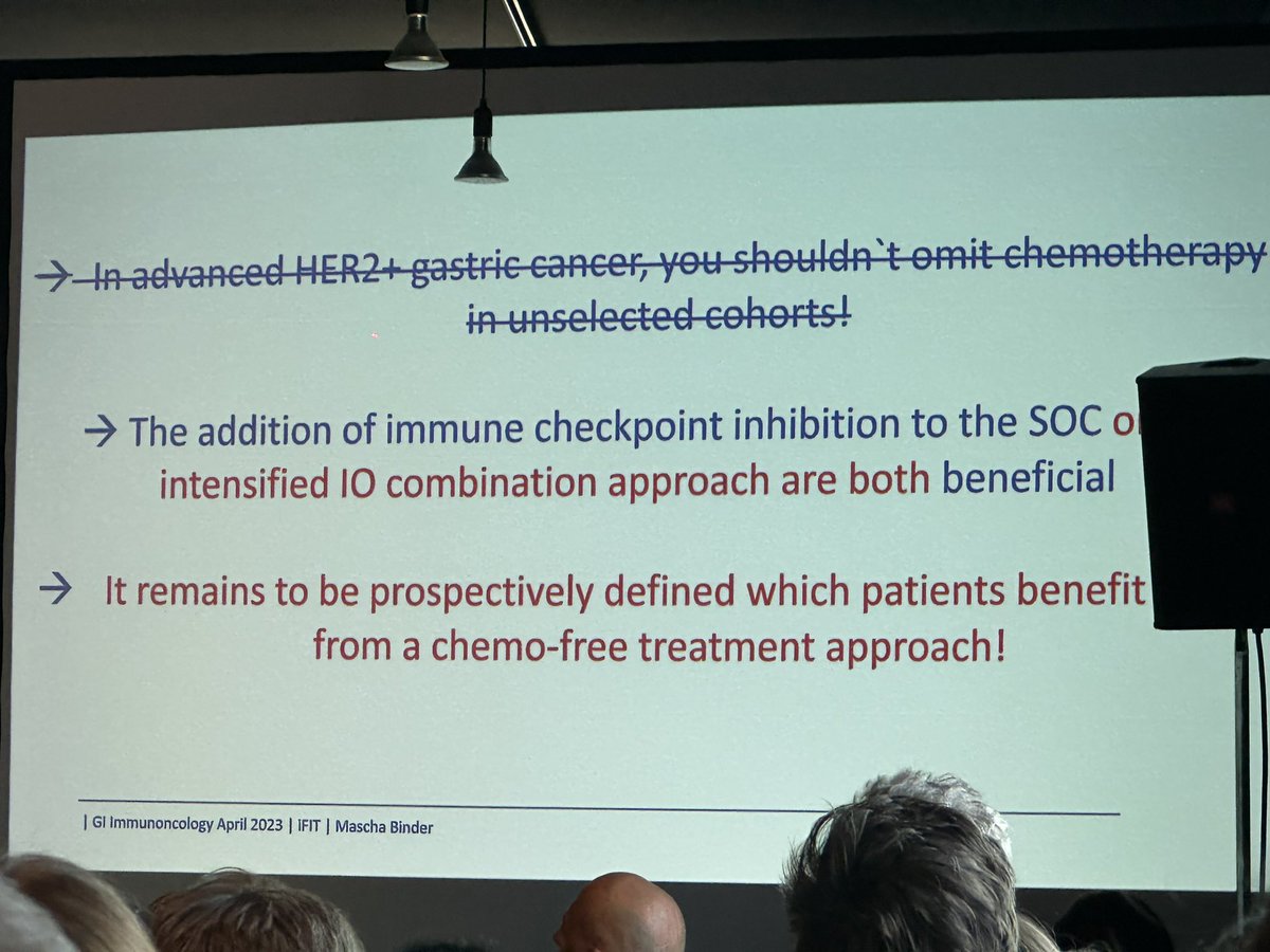 3) Prof. Mascha Binder @unimedhal @UniHalle talks #immunotherapy for #gastrointestinal #GI #cancer /With time CONCLUSIONS CHANGED/hurdles remain for cancers that are MSS/chemo Vs IPI in pts getting PD-1 + #trastuzumab /bio markers needed #TIMO2023 @sitcancer #gastric @UbiVac