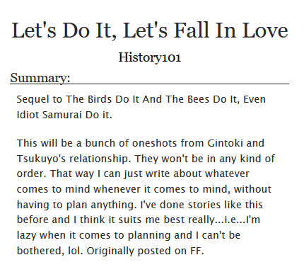 Fanfic Recommendation:
— Title: Let's Do It, Let's Fall In Love
— by History101

archiveofourown.org/works/31482227…

#gintsu_fics
#銀月