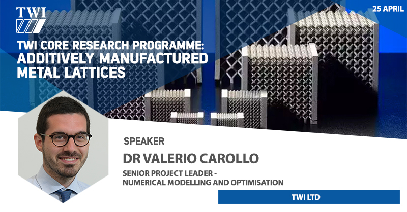 TWI_Ltd's tweet photo. We are pleased to announce that Dr Valerio Carollo will be presenting at the upcoming @TWI_Ltd #CoreResearchProgramme #webinar on 25 April.

Register: https://t.co/UmwB7ITi3z

#AdditiveManufacturing #Simulations #ComputationalDesign #NumericalAnalysis https://t.co/pcJaCY9gUh