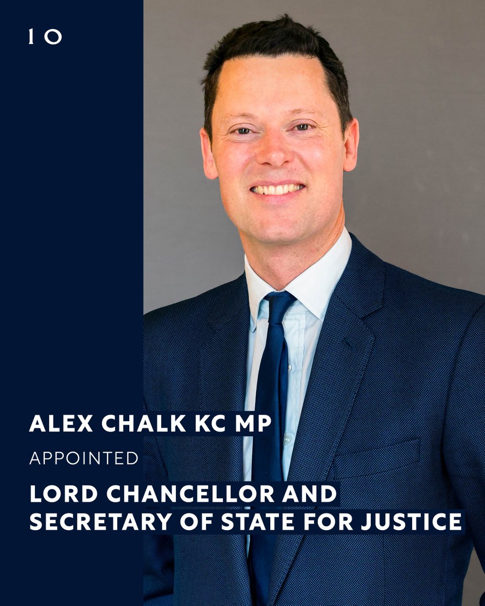 10DowningStreet's tweet photo. Alex Chalk KC MP @AlexChalkChelt has been appointed Lord Chancellor and Secretary of State for Justice @MoJGovUK https://t.co/OmWdefA2YH
