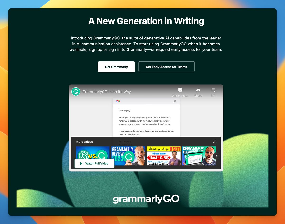 DataChaz's tweet image. Here&apos;s the link to the #GrammarlyGO page:
&amp;gt; grammarly.com/grammarlygo