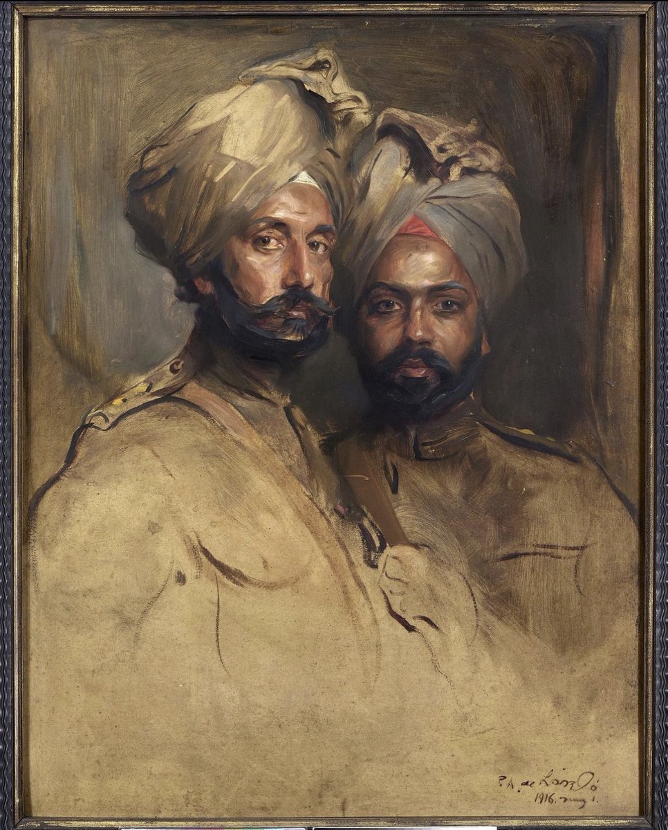 A painting by Philip de László of two Indian soldiers who served in the First World War is at risk of leaving the UK unless a domestic buyer can be found.
The portrait, valued at £650,000, depicts the cavalry officers Risaldar Jagat Singh and Risaldar Man Singh.