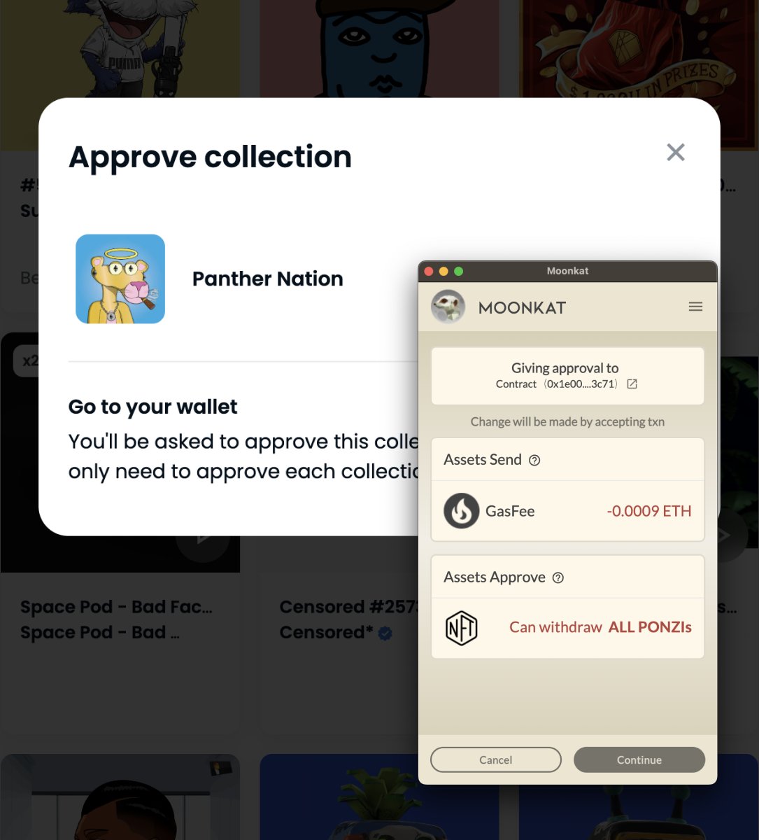 Moonkat_io's tweet photo. Finally, we have the Approval. As the name suggests, Approval grants access to your assets, but it can be risky. Once granted, the approved person or contract can do anything with your assets, including draining your wallet. (5/6) https://t.co/zEsVrd9dEo