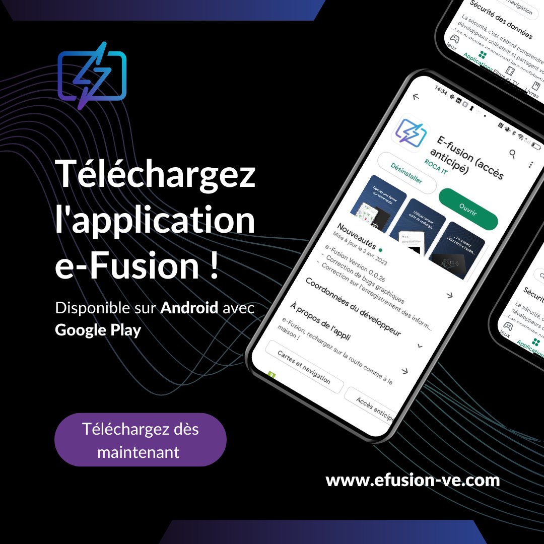 e-Fusion est disponible sur Android ! 📲🤩

👉🏼 Dès maintenant, vous pouvez télécharger notre application e-Fusion sur Playstore.

Même si vous n’êtes pas beta testeur, vous pouvez la télécharger et faire partie des 10 000 premières personnes à l’utiliser.  🤝✨