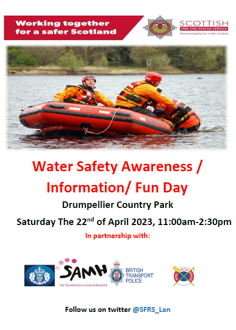 SFRS_Lan's tweet photo. Water Safety Awareness Day - Tomorrow from 11am, Drumpellier Park!🚒🛟🚤🚓
A fun, interactive day for all the family. Speak to local fire crews plus @PSOSLanarkshire @SAMHtweets @BTPWestScot @Water_Rescue and see the vintage fire appliance from @SFRHTtweet.
Hope to see you there! https://t.co/eHgdcWpMX0