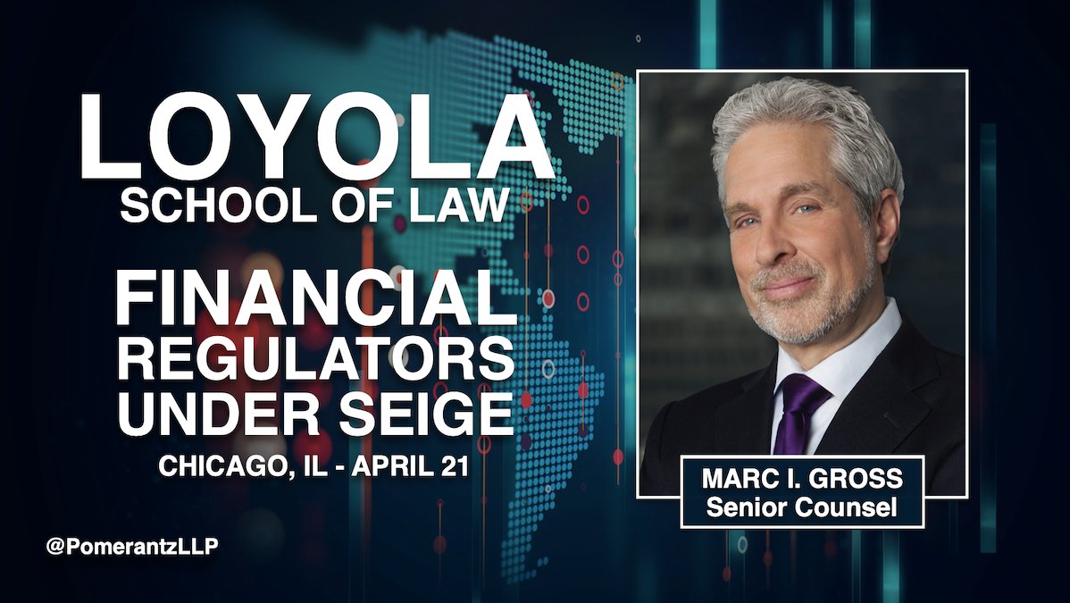 PomerantzLLP's tweet photo. Today in Chicago, Marc I. Gross is participating in @LoyolaLaw’s conference on ‘Financial Regulators Under Siege.’

Learn more: https://t.co/P7wcOqoCY9

#PlaintiffsBar #SecuritiesLitigation #RiskManagement #Cybersecurity #FinancialRegulation #FinancialRegulators #Cryptocurrency https://t.co/NsEpf3RV7m