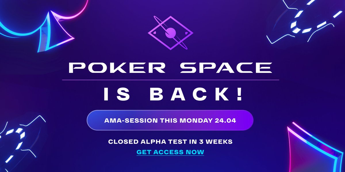 🎉 We're back and stronger than ever! 
Alpha Test in just 3 weeks! 🚀

👾To celebrate our return and most loyal supporters, we will drop exclusive rewards 🏆

📢 AMA session on Monday, 04/24/23, where we will answer all your burning questions! 💬 
#PokerSpace #Blockchain #Poker