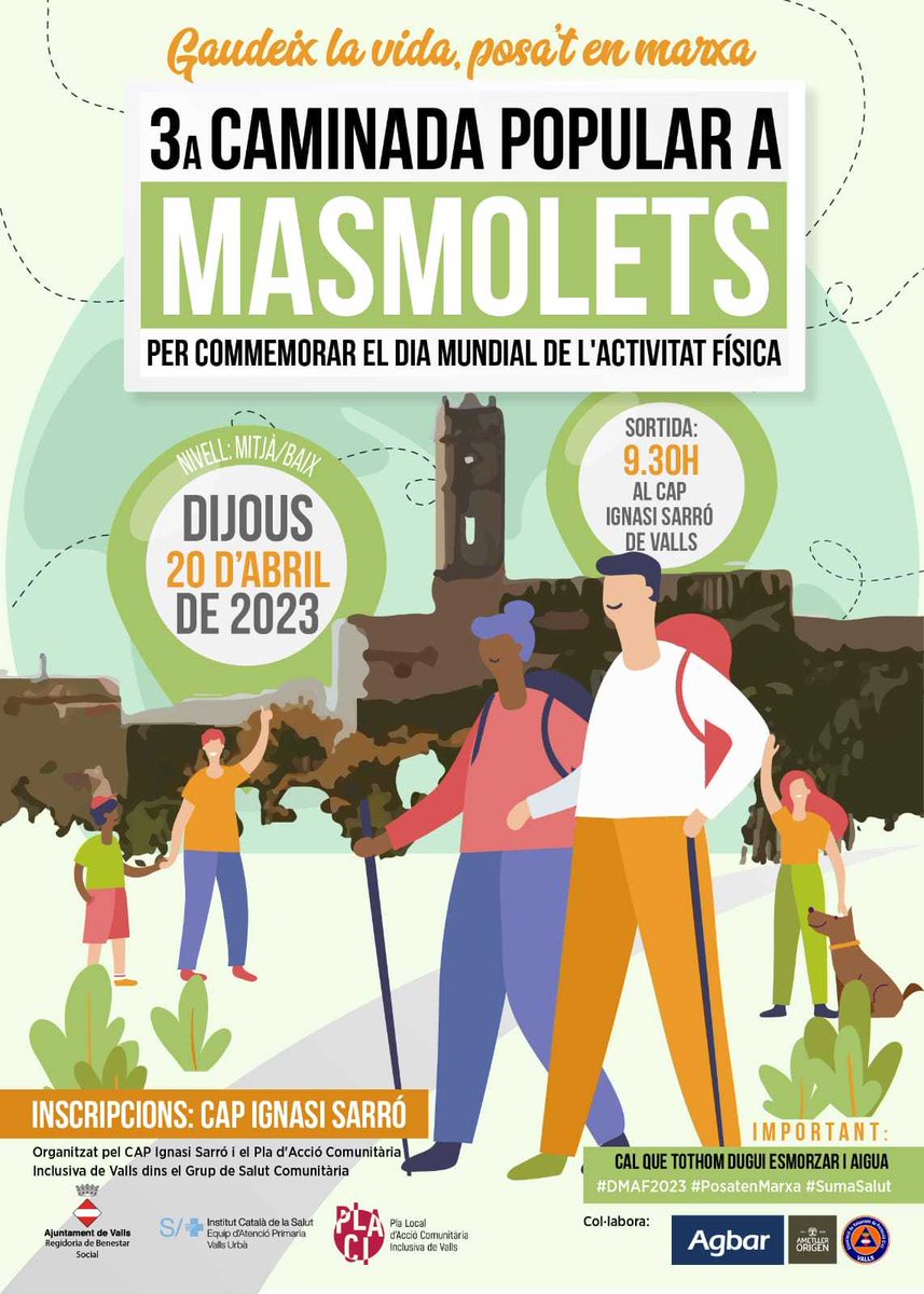 apicstgn's tweet photo. 👟 🚶🏻‍♀️ Més de cent persones en la #CaminadaPopular des de #Valls a #Masmolets
en commemoració del dia Mundial de l'activitat física!
Aquesta iniciativa s'emmarca dins de la celebració del dia Mundial de l'activitat física!#DMAF2023.👏🏻 #CAPdeValls #salut #exercicifisic 
#Sumasalut https://t.co/xeCADoYbVT