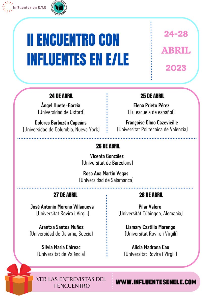 InfluentesenELE's tweet photo. Programa del II Encuentro😍
Tenemos cita con @angelhugarci @Loli_Ba @ELEelenap  @12FOlmo @vicenele @janmoreno_tgn y otros más.
📌Regalo: revive la experiencia del I Encuentro @Alvaro_Sesmilo @dancassany @spastorcesteros @mariaparrula @ELE_de_Leticia @gibesco @anomru @fedele https://t.co/1YzpULxjbT