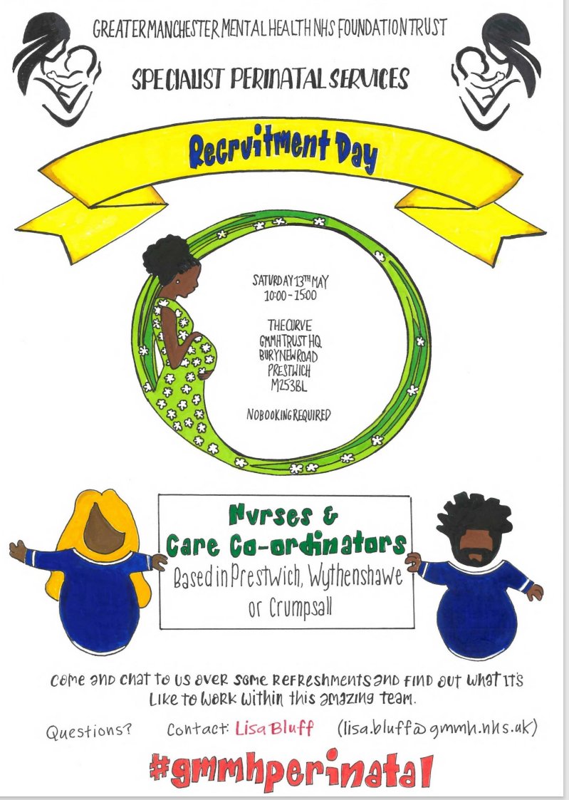 LisaBluff's tweet photo. Interested in working with parents and babies? no perinatal experience needed, come and talk to me on 13th May #gmmhperinatal @GMMH_NHS  @Trace_Vj https://t.co/vlIZEXGGex