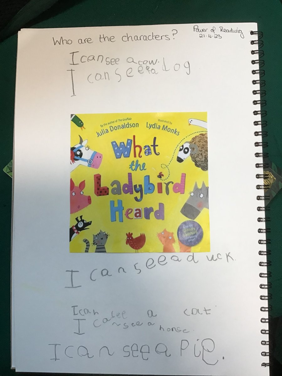 ReceptionHGPA's tweet photo. We looked at the front cover of our @clpe1 text and made predictions. We also wrote sentences about the characters we can see on the front cover #HardwickGreenPA #HardwickEYFS #HardwickEnglish https://t.co/l3t3WtdmXz