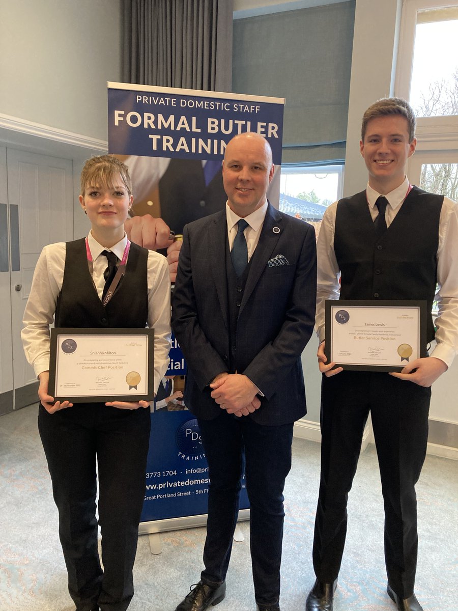Congratulations to Shianna and James who have been presented with certificates, after successful work placements with Private Domestic Staff Ltd. 

ℹ️ Ever considered a career in silver service? Learn more about our Hospitality courses: ekcgroup.ac.uk/broadstairs-co…