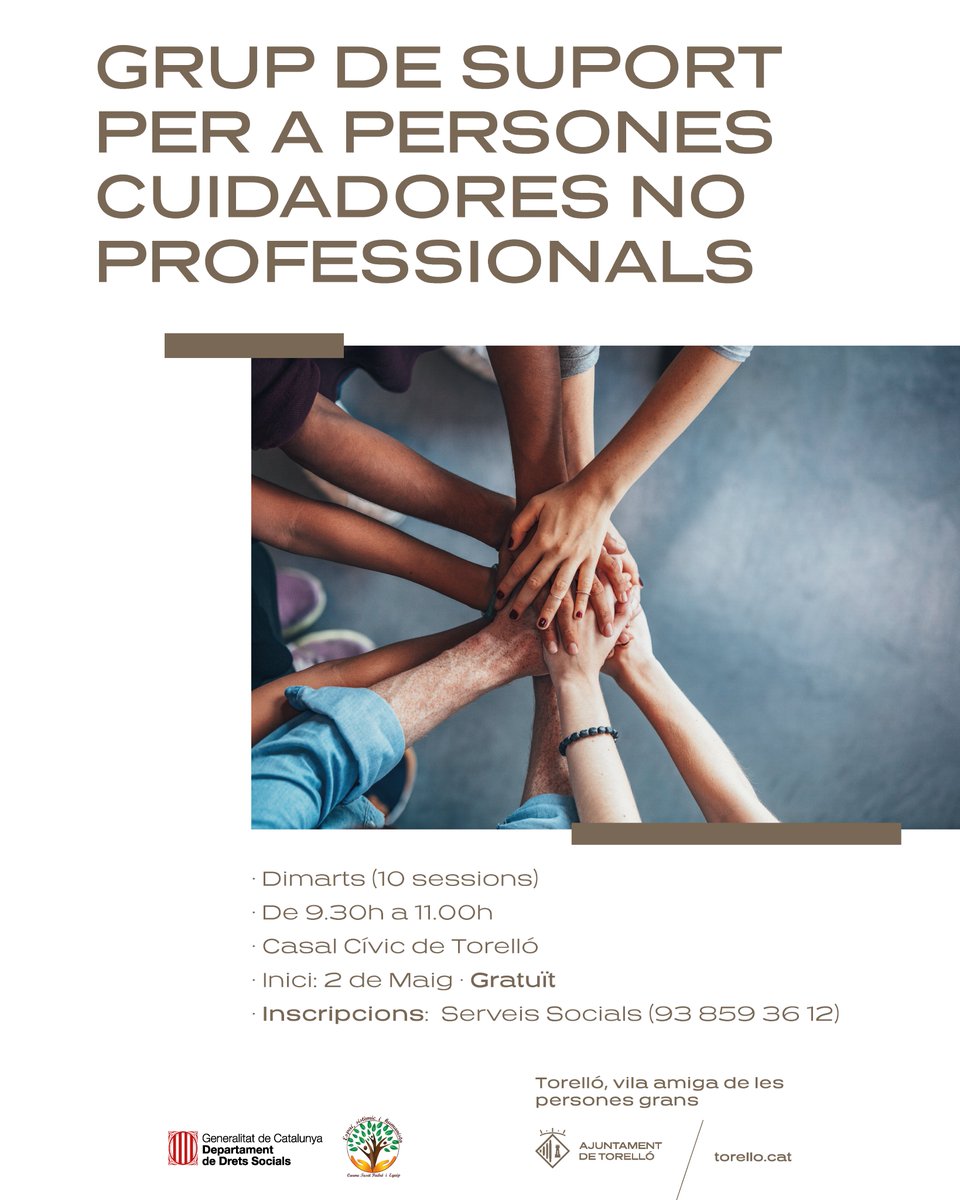 Des de Benestar Social, es posen en marxa els grups de suport per a persones cuidadores no professionals. Informació i inscripcions: 93 859 36 12.