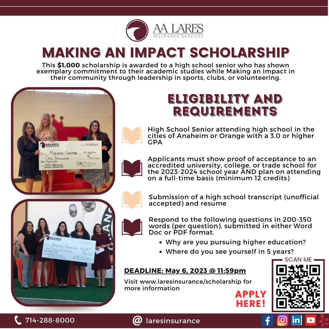 LaresInsurance's tweet photo. ‼️ Applications are now open for our 2023 Making an Impact Scholarship ‼️

visit https://t.co/1TK02JEXt0 to know more information or click the link in bio to apply.

#AALI #LaresInsurance #ReferralRewards #MakingAnImpact #LaresGoesLocal #Scholarships #ReferralRewardsProgram https://t.co/lMfcw3fnFi