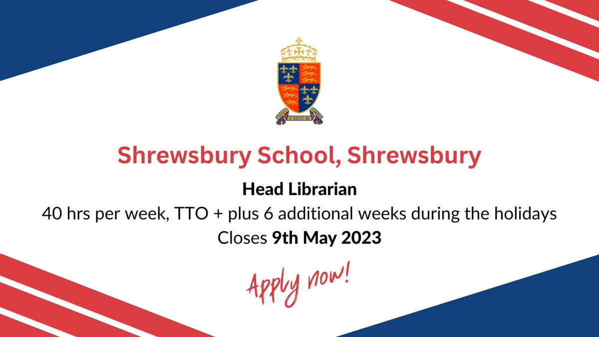 uksla's tweet photo. 🚨 NEW #JOBALERT!

@ShrewsburySch are seeking a #HeadLibrarian responsible for providing the leadership and management of the Library service and continuing to nurture a life-long love of reading among students.

Could this be you? 👉🏼https://t.co/PyrZv8wPNE 
#edutwitter #UKJobs https://t.co/ou1KWHCjKz