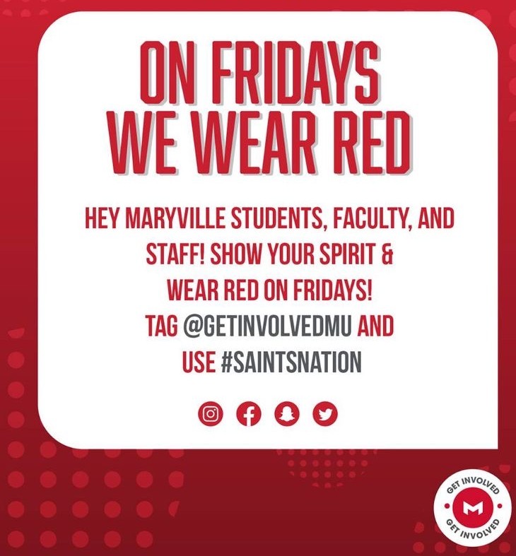 On Fridays we were RED!! Go #SaintsNation #GetInvolvedMU