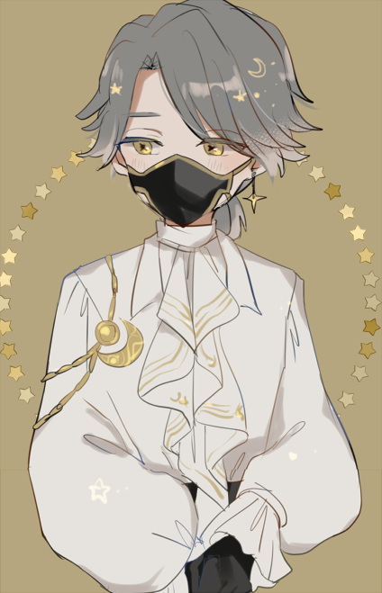 1boy mask male focus gloves grey hair yellow eyes star (symbol)  illustration images