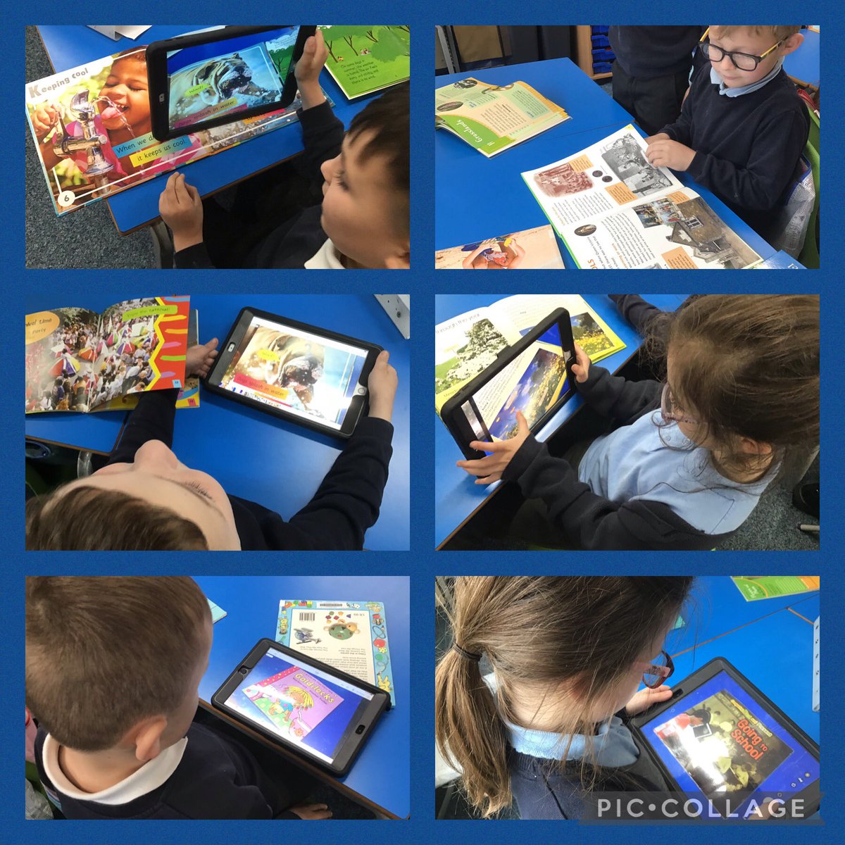 BuckinghamSch's tweet photo. #year1 have explored our new topic books this afternoon. As part of the computing lesson they used the camera app to take photographs of their favourite illustrations.#buckinghamcomputing #buckinghamreading https://t.co/e9aIbNH34v
