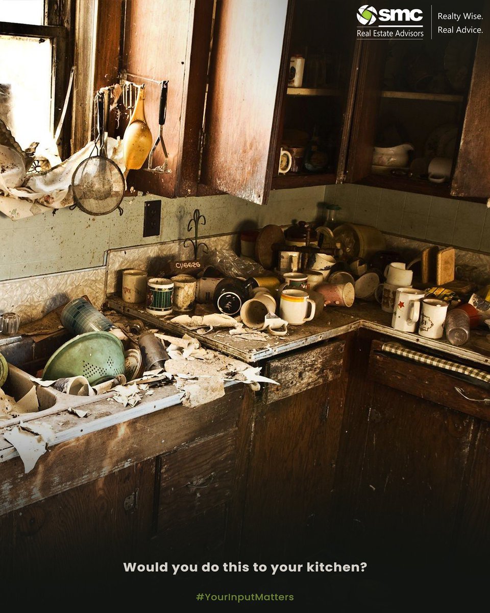 Disgusting right?
The kitchen should be hygienic as it is a place for nourishment, but when it looks like a storm has just passed here. Would you do this to your Kitchen? And why are we asking you this? Because #YourInputMatters.
.
.
.
.
#SMCRealty #RealEstatelndia #RealtyIndia