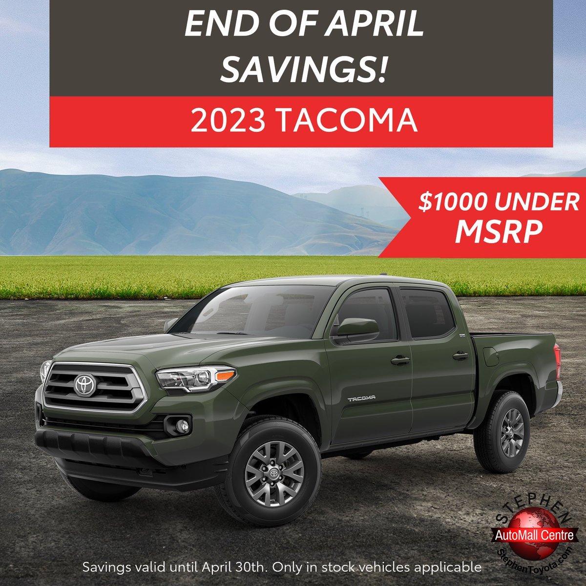 ctautomall's tweet photo. Stop in to Stephen Toyota now up to April 30th for this month's savings event! Swing by or visit us on our website to learn more!
-
Only current in stock 2023 Toyota Highlander Hybrids and Tacomas applicable https://t.co/KWIkoiZoMc