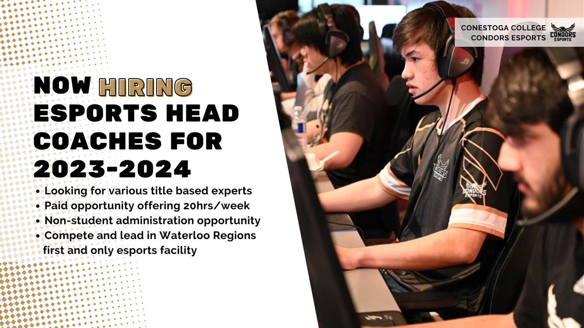 condorsesports's tweet photo. Growing our Coaching Portfolio to support new teams and titles in the 23-24 varsity season. This is a non-student opportunity. We are interested to meet with candidates for a variety of game titles! #jointheflight https://t.co/yrT7Jq3w1C https://t.co/96BiBWh7ad