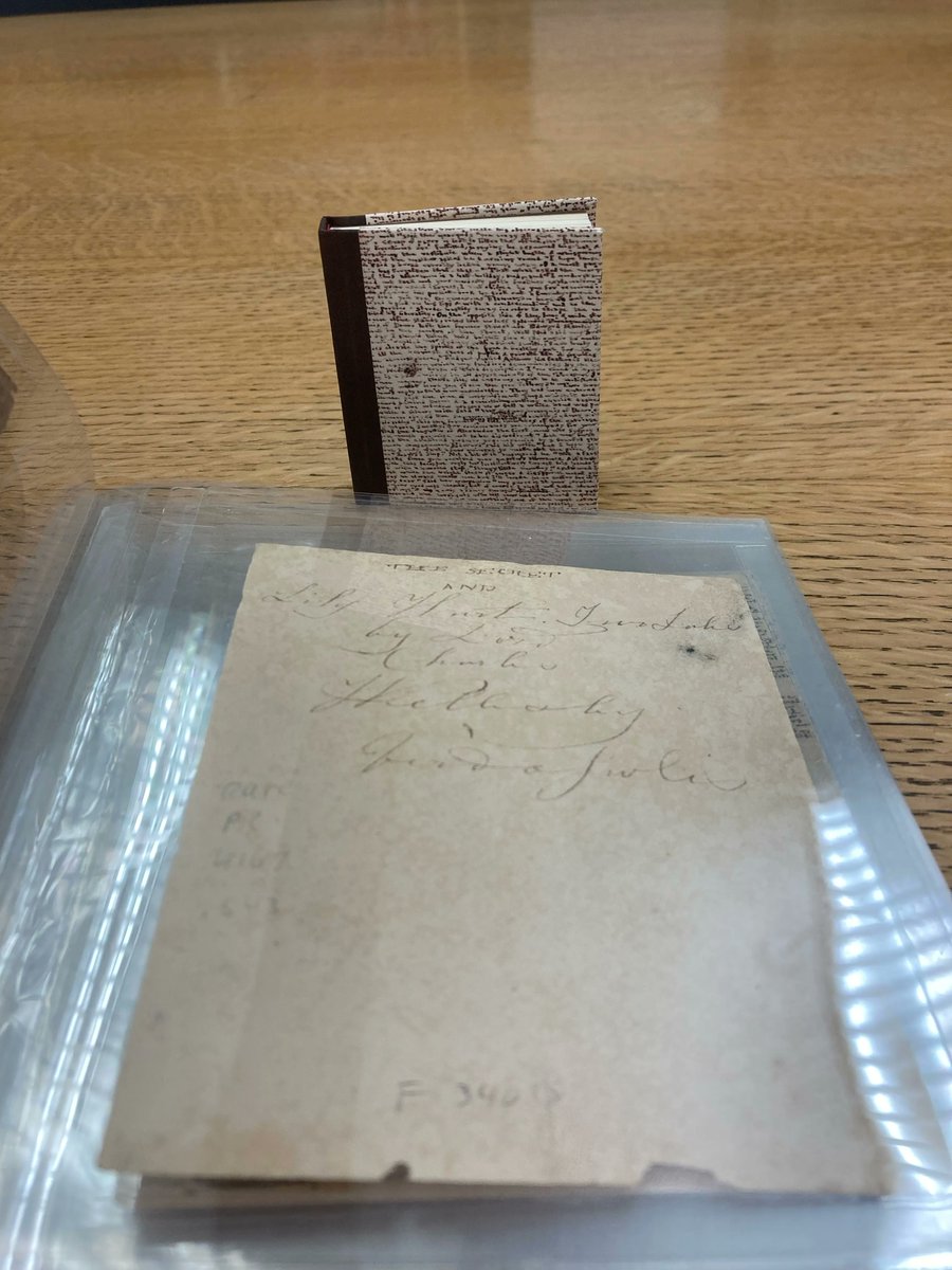 MUSpecColl's tweet photo. Happy birthday to Charlotte Brontë! Enjoy this miniature book about Brontë's own miniature books, bound in a facsimile of Brontë's tiny manuscript!
The Scale of Genius: PR4169 .H37 2019
The Secret and Lily Hart: PR4167 .S43 1833
#FacsimileFriday #BoundfortheWeekend #RareBooks https://t.co/aGxz43tTtG