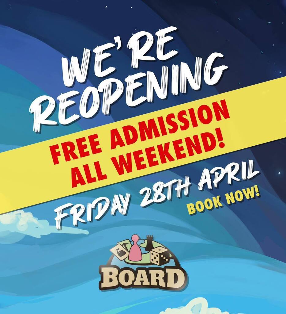 PlayAtBoard's tweet image. YESSSSS!!! We’re ready! Friday 28th April is our reopening date — and to celebrate, our admission is FREE ALL WEEKEND! Reservations are now live on our website so book a table quickly 🥳 🎉 🌟💦 instagr.am/p/CrTHorEtpCe/
