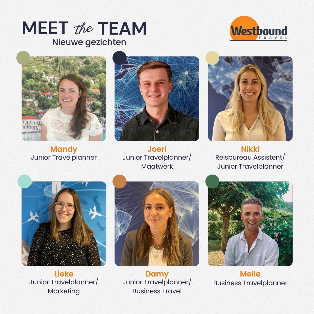 WESTBOUNDTRAVEL's tweet photo. 𝗘𝗲𝗻 𝗵𝗼𝗼𝗽 𝗻𝗶𝗲𝘂𝘄𝗲 𝗴𝗲𝘇𝗶𝗰𝗵𝘁𝗲𝗻!
Westbound Travel heeft mooie stappen kunnen maken. Wij stellen wij onze toppers voor! 𝗠𝗮𝗻𝗱𝘆 &amp; 𝗟𝗶𝗲𝗸𝗲 reisbureau Hengelo, 𝗗𝗮𝗺𝘆&amp; 𝗝��𝗲𝗿𝗶 reisbureau Stadsveld, 𝗡𝗶𝗸𝗸𝗶 reisbureau Losser, 𝗠𝗲𝗹𝗹𝗲 Business travel! https://t.co/00cfriMeSe