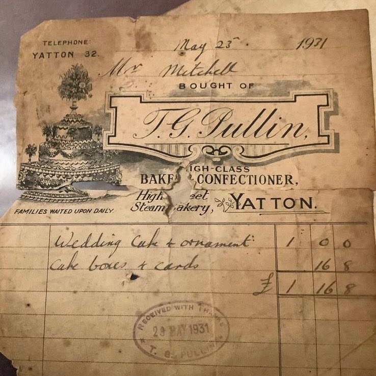 Pullins_Bakery's tweet photo. Someone posted this on a local Facebook group recently - a receipt for a wedding cake that we made in 1931! Gone are the days when you could get a wedding cake for just over £1.
#pullinsbakery #familyhistory #historicalpictures #yatton #weddingcake #inflation https://t.co/74zgZsllhB