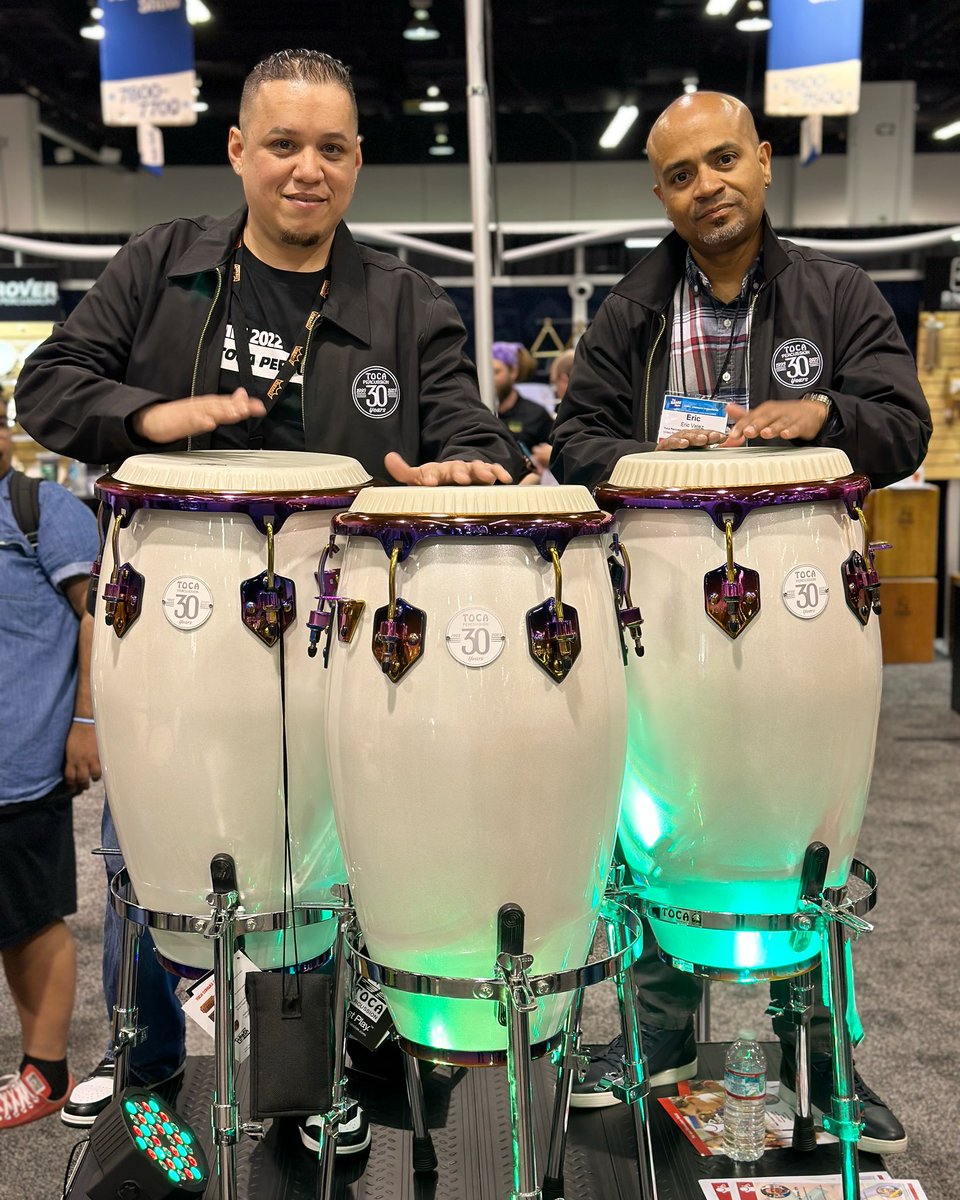 tocaperc's tweet photo. Toca Artists @pizaerik & @ericvelezmusic with the New Toca 30th Anniversary Series.
#tocapercussion #30thanniversary #tocaartist #somosfamilia #justplay #drumsforeveryone #thenammshow #namm23 https://t.co/pogMwsjjGx