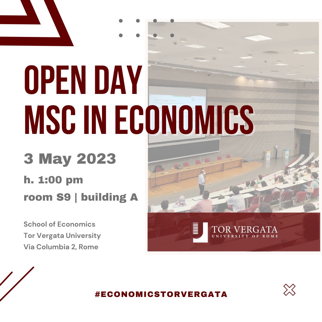 MScEconomicsTV's tweet photo. Do not miss the open day to discover more about MSc Economics!
For further information: https://t.co/6wjCXzfJND
#openday #masterdegree #economics #postgraduate #studyinrome #studyinitaly
@EconTorVergata @unitorvergata https://t.co/cMXeT3w2rH