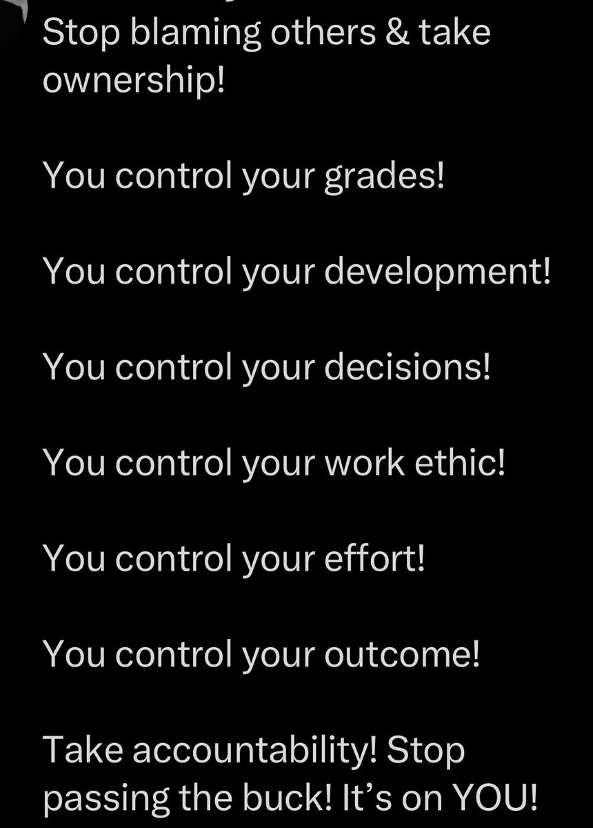 MeadowsjrGary's tweet photo. Student athletes it is time to start realizing you are in control, stop blaming coaches, teachers, and even your team. You are in control make a difference and take care of business and business will take care of you, YOU ARE IN CONTROL…. https://t.co/saccG9dGrZ
