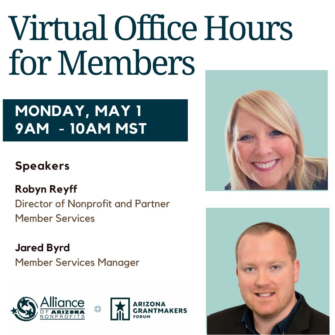 AZImpactForGood's tweet photo. Join us virtually on May 1 and meet members of our membership team and your fellow nonprofits! So pop in any time during the hour and leave whenever your questions are answered!
Sign up here: https://t.co/3i07lM1r8F
Hope to see you there!
#aznonprofits https://t.co/ciDhYH6Lh3