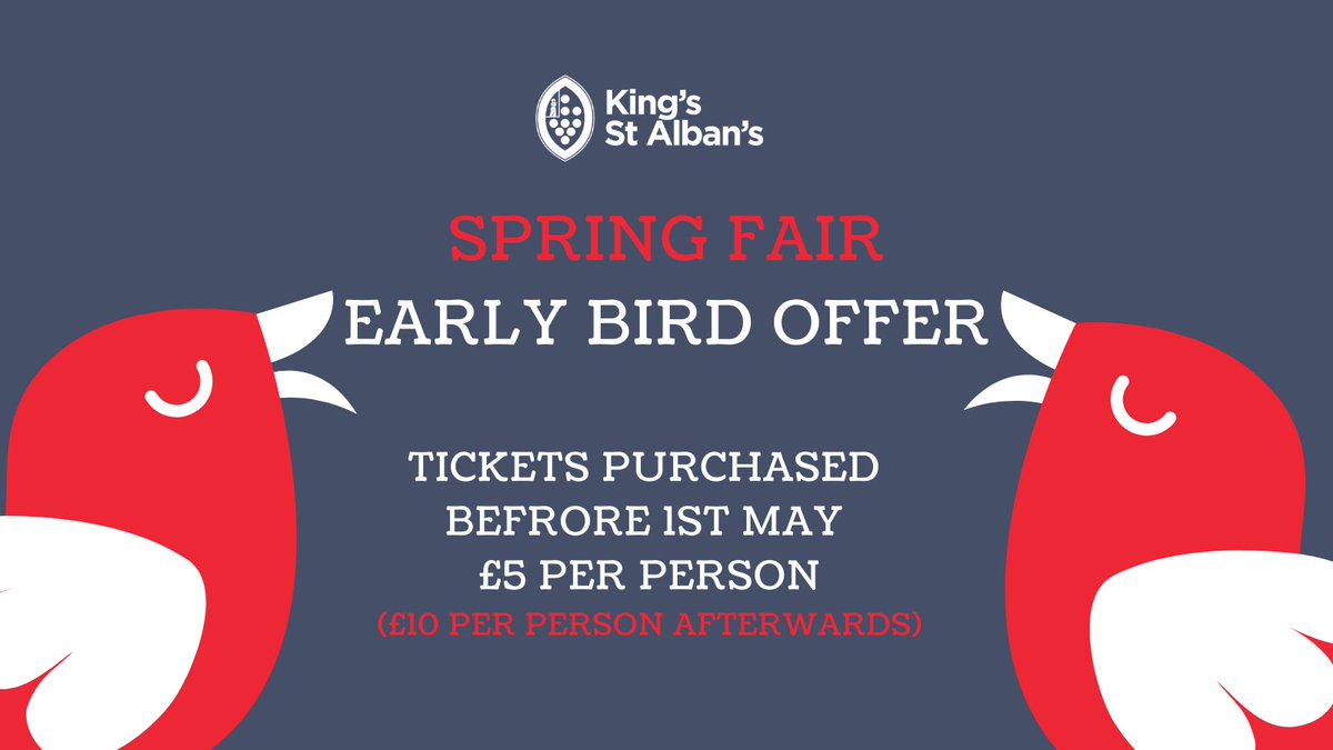Have you got your Spring Fair tickets yet? 

This year's Spring Fair is set to take place on Sunday 14th May from 11am to 2pm ...

Don't miss out on our #earlybird offer, buy today! trybooking.co.uk/CGKA