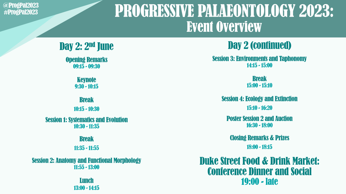 ProgPal2023's tweet image. Everything you need to know about the Progressive Palaeontology 2023 conference in one handy tweet!

A full programme will be sent to attendees after registration has closed.
