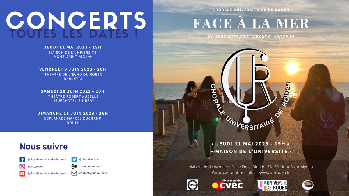 CHORALEUROUEN's tweet photo. Oyez Oyez! 
Prenez note, le 11 mai, à 19h, nous serons en représentation à la maison de l'Université de Mont-Saint-Aignan ! 🎶 🌊 🚢 🐟  🐠 🐬 🌞⛱️ https://t.co/NM9aoc2pmv