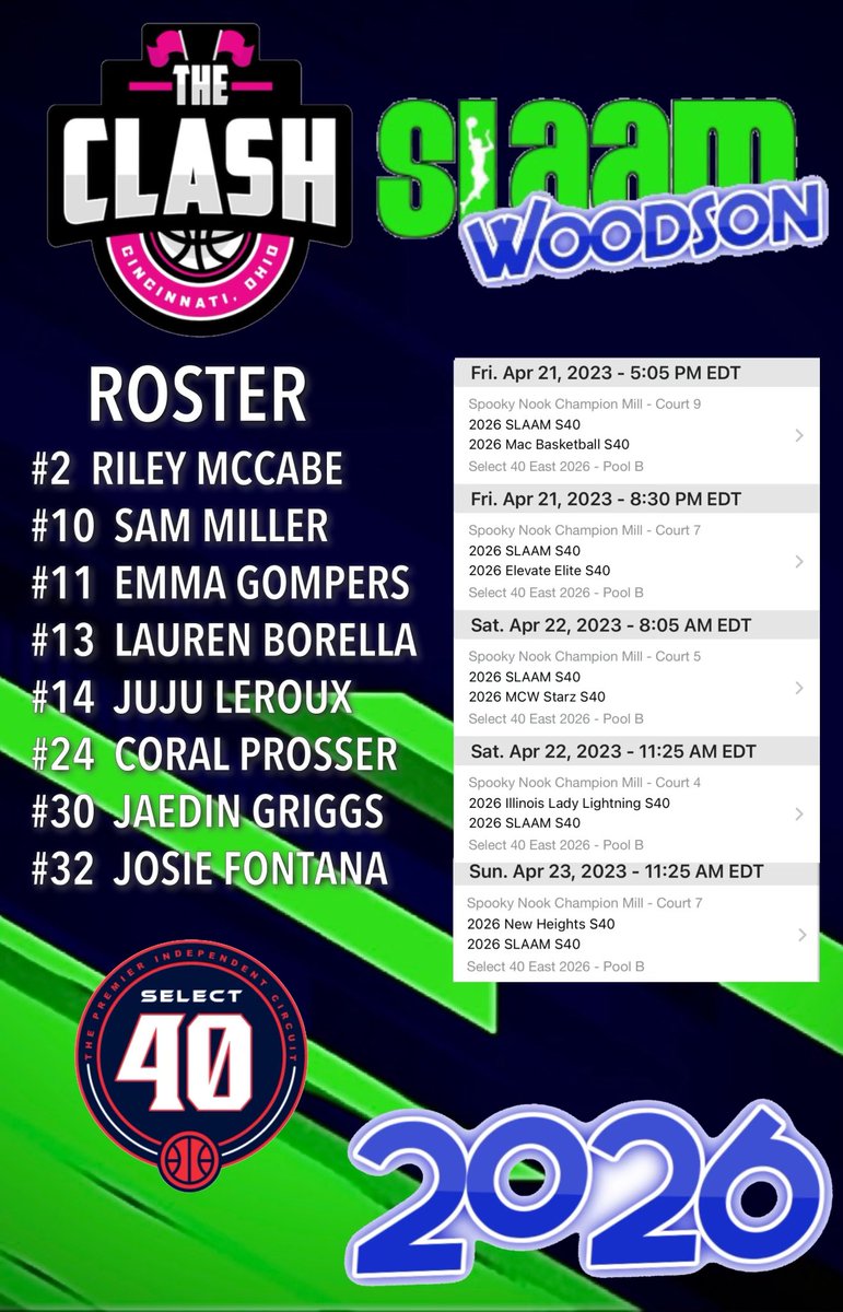 Updated schedule for this weekend! Can’t wait to kick off the Select 40 season!! #SLAAMBasketball
