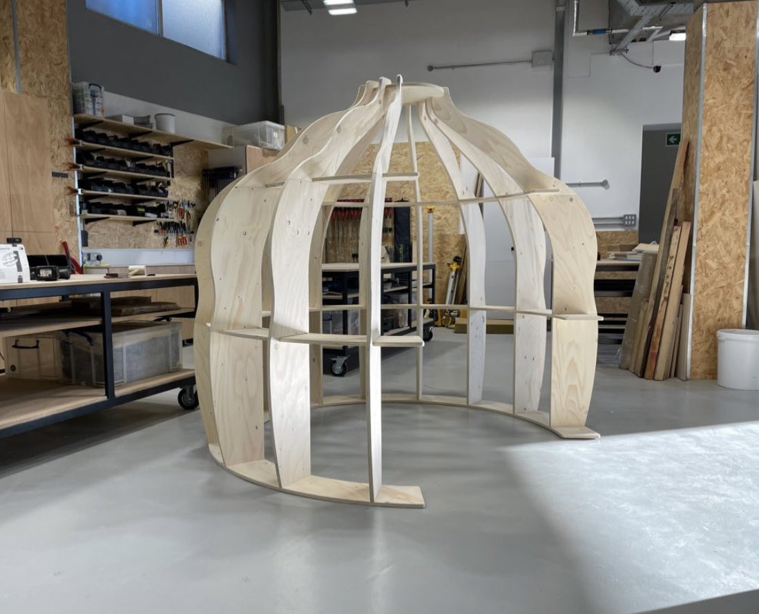 Joey_pods's tweet photo. The pod structure complete for @Sparks_bristol Made from Spruce- love the grain, a little reminder of nature to help calm.  Over 6 months we will be working with charities/partners, covering #Dementia #ASD #PTSD #HeadTrauma to gain valuable feedback for public pods #JoeyPods https://t.co/xC8sGRcW0F