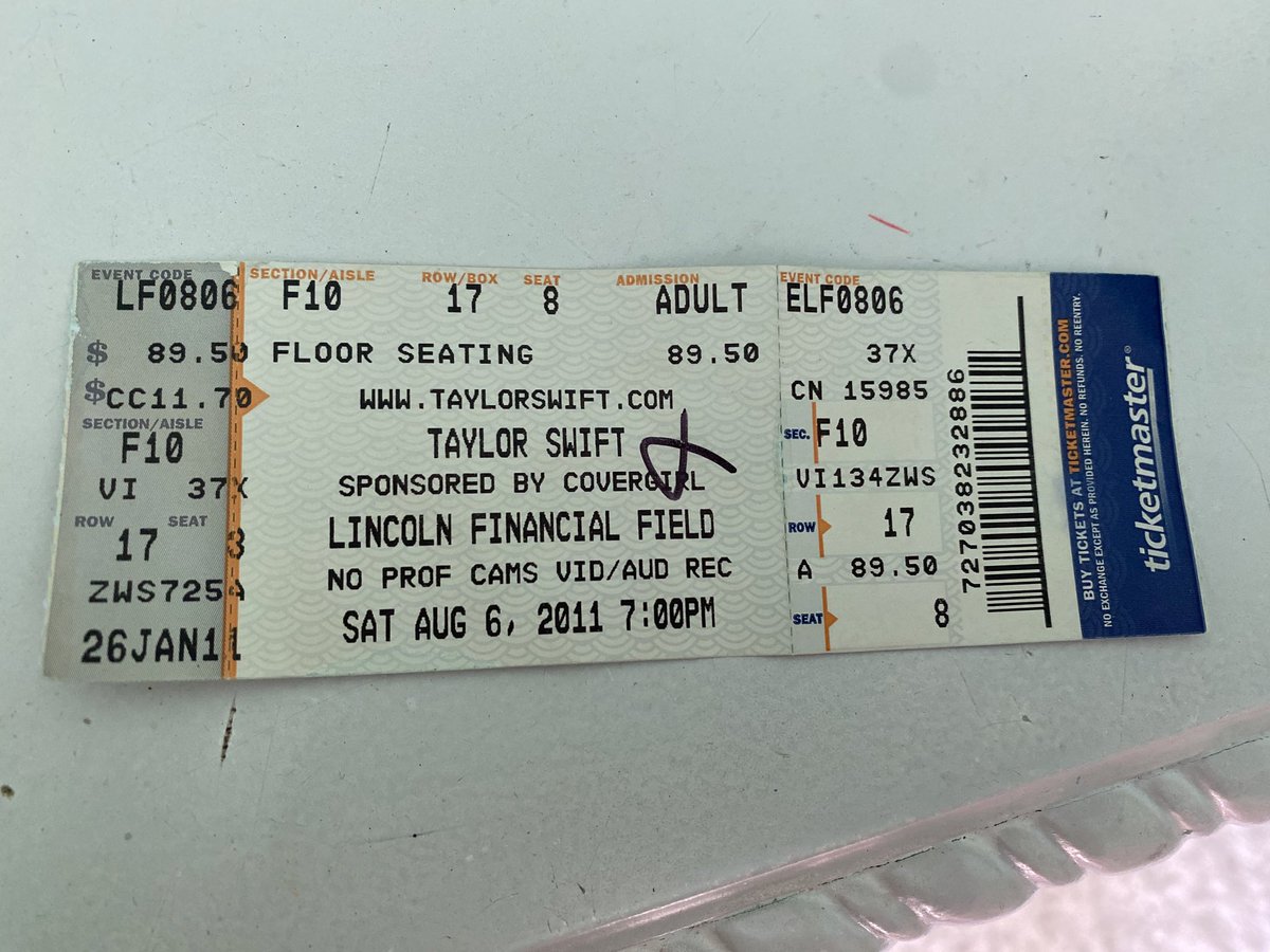 angelanoelle18's tweet photo. found a relic in my desk today: my ticket from the first time i saw taylor swift, on the speak now tour ✨ 
i had floor seats for $89.50, oh how the times have changed https://t.co/KIom2dkTtA